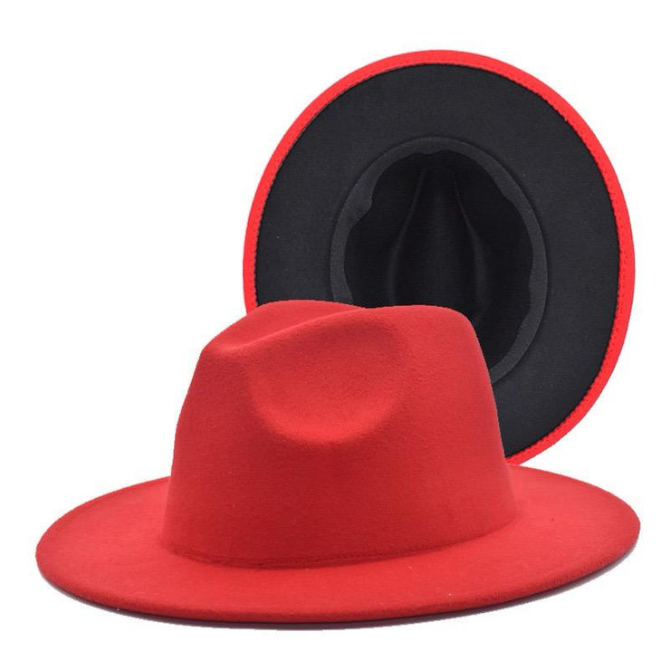 RED FEDORA WITH BLACK BOTTOM