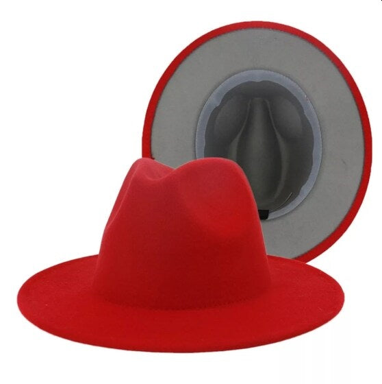 RED FEDORA WITH GRAY BOTTOM