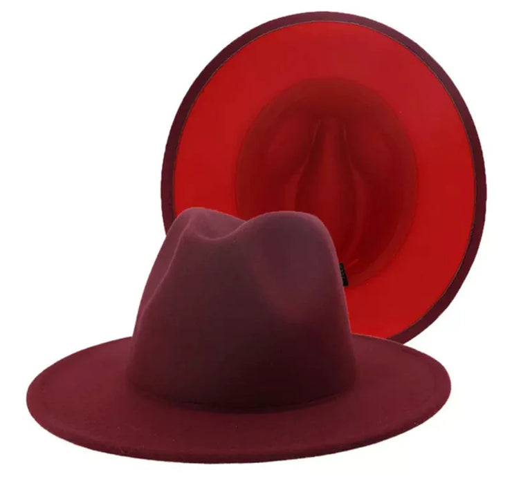 MAROON FEDORA WITH RED BOTTOM