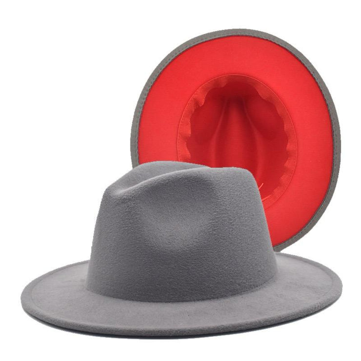 GRAY FEDORA WITH RED BOTTOM