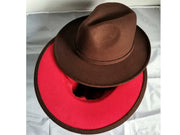 BROWN FEDORA WITH RED BOTTOM