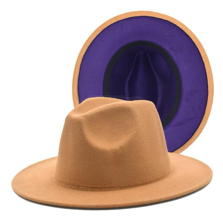 TAN FEDORA WITH PURPLE BOTTOM