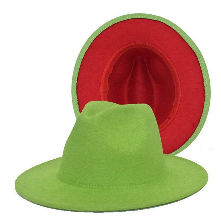LIME FEDORA WITH RED BOTTOM