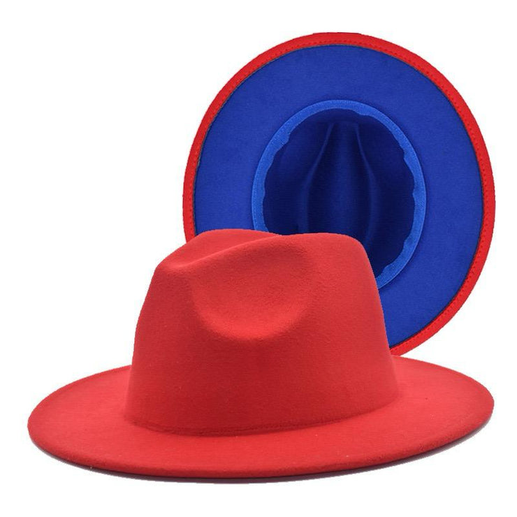 RED FEDORA WITH BLUE BOTTOM
