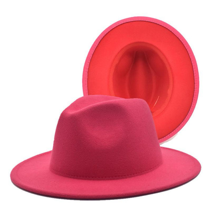 PINK FEDORA WITH RED BOTTOM