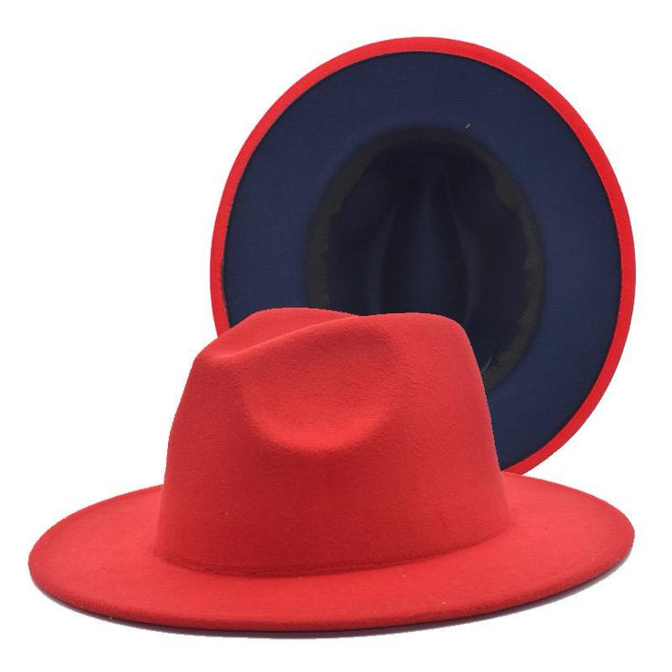 RED FEDORA WITH BLUE BOTTOM