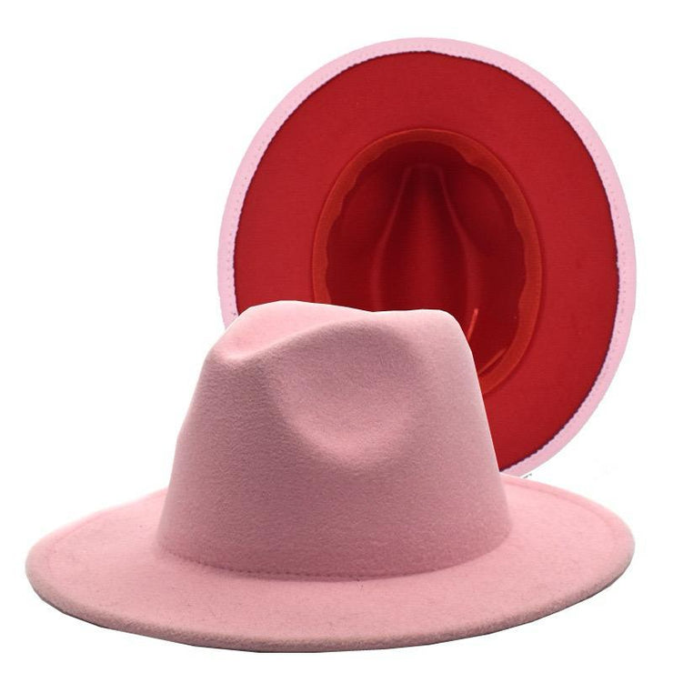 LIGHT PINK FEDORA WITH RED BOTTOM