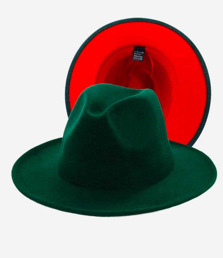 GREEN FEDORA WITH RED BOTTOM
